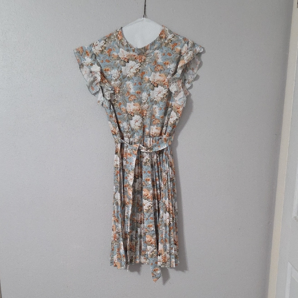 SHEIN Blue and Orange Floral Midi Dress